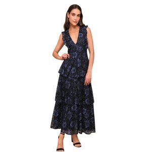 NEW Lulus Molinetto Navy Blue‎ Lace Ruffled Tiered Sleeveless Maxi Dress, Size M